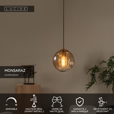 Lucide MONSARAZ - Suspension - Ø 25 cm - 1xE27 - Ambre